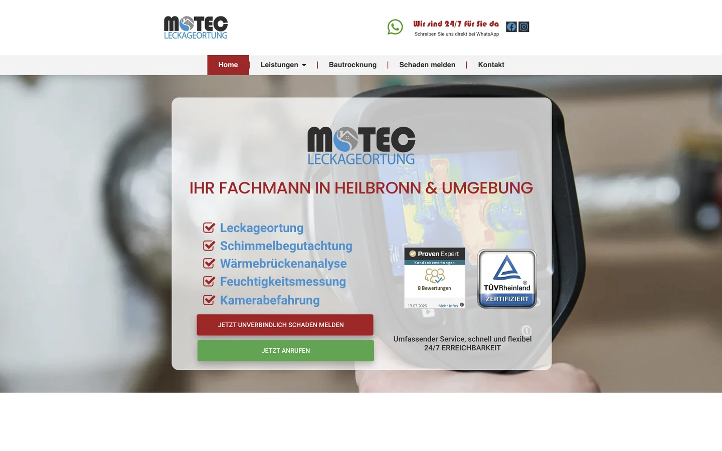 Startseite von Motec Leckageortung